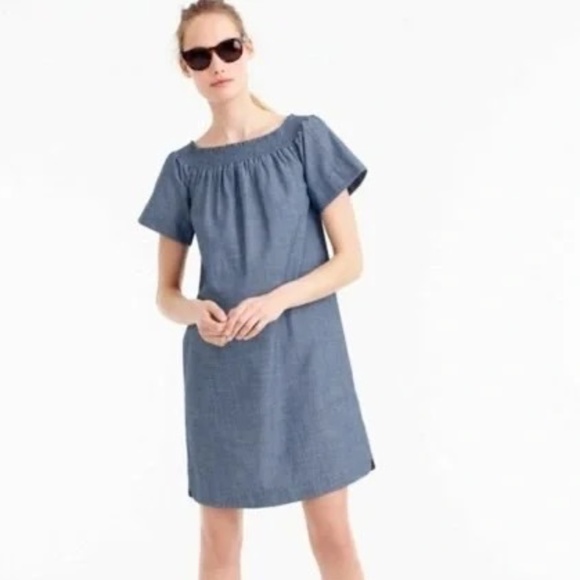 J. Crew Chambray Smocked Off-Shoulder Dress Blue Size 4 - Picture 13 of 13